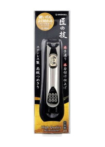 【メール便(300円)対応 1〜3個まで】【グリーンベル】匠の技 つめ飛び軽減ケース付き ステンレス製 高級つめきり(1個) G-1024