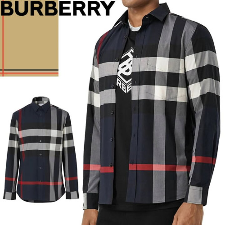 楽天市場 バーバリー Burberry シャツ チェックシャツ メンズ 長袖 ストレッチ ヴィテージチェック ドレスシャツ ブランド 大きいサイズ 紺 ネイビー Check Stretch Cotton Poplin Shirt ネコポス発送 Mss エムエスエス