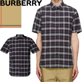 バーバリー BURBERRY シャツ 半袖 メンズ ストレッチコットン チェックシャツ カジュアル 春 ブランド 大きいサイズ 紺 ネイビー Short-sleeve Small Scale Check Stretch Cotton Shirt 8020964 [ゆうパケ発送]