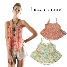 ルッカクチュール lucca couture キャミソール ノースリーブ タンクトップ ブラウス トップス レディース 花柄 おしゃれ きれいめ Aライン 柄 夏 大きいサイズ シフォン フリル シースルー ブランド 赤 黄色 青 レッド イエロー ブルー [ゆうパケ発送]