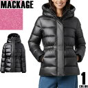 マッカージュ MACKAGE ダウン ダウンジャケット ダウンコート ALANNIS レディース ミドル丈 フード付き ロゴ ナイロン ブランド きれいめ 軽量 大きいサイズ 黒 ブラック