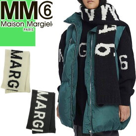 エムエムシックス メゾンマルジェラ MM6 Maison Margiel マフラー ストール レディース メンズ ニット ロゴ ブランド 厚手 黒 白 ブラック ホワイト LOGO PRINT KNIT SCARF M60278 MM074 [ネコポス発送]