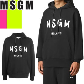 エムエスジーエム MSGM パーカー プルオーバー スウェット メンズ ペイントロゴ 大きいサイズ ブランド 黒 ブラック Cotton hoodie with a brushed logo 2000MM515