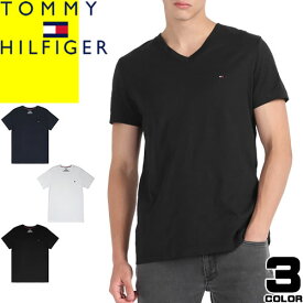 トミーヒルフィガー TOMMY HILFIGER Tシャツ 半袖 メンズ Vネック ロゴ 刺繍 ワンポイント コットン100% 大きいサイズ ブランド プレゼント 白 黒 ホワイト ブラック ネイビー SHORT SLEEVE CORE FLAG V-NECK 09T3140 [ゆうパケ発送]