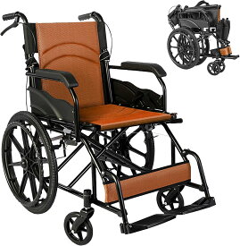 【楽天スーパーセール最大P47倍】車椅子 ブラウン 軽量 折り畳み 車いす 車イス ブレーキ ノーパンクタイヤ 車いす プレゼント 折りたたみ 自走用車いす 手押し 軽い車椅子 介助介護用品 コンパクト【SB02】