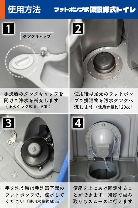 楽天市場】仮設トイレ フットポンプ式 簡易水洗(汲み取り)&下水排水 
