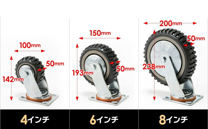 楽天市場】産業用キャスター 4インチ 直径Φ100mm 4個セット(ブレーキ 