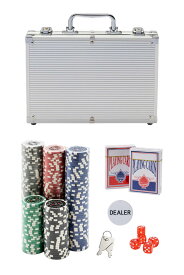 カジノチップ 200枚 シルバー ブラック ケース トランプ付き 鍵&ボタン付き ポーカーセット ポーカーチップ