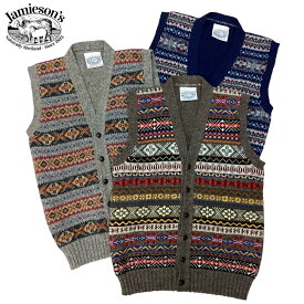 スコットランド製 送料無料 JAMIESON'S【ジャミーソンズ】FAIRISLE VEST フェアアイル ボタンフロントベスト メンズ(男性用)【smtb-m】