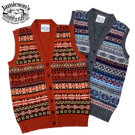 スコットランド製 送料無料 JAMIESON'S【ジャミーソンズ】FAIRISLE VEST フェアアイル ボタンフロントベスト メンズ(男性用)【smtb-m】
