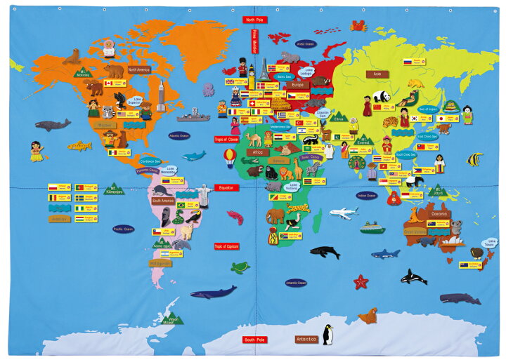 楽天市場 送料無料 布製 ジャンボ世界地図 英語版 知育玩具の毎日元気