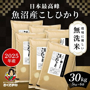 無洗米 米 30kg 『毎月30日はおくさま印の日』 コシヒカリ 魚沼産 新潟県産 2025年産 令和7年産 送料無料 お米 白米 精米 こしひかり 5kg×6袋 30キロ 単一原料米 安くて美味しい 生活 出産 結婚 新