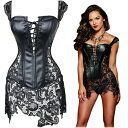 レース ボンテージコルセット Tバック SET レザー風 PU コルセット ボンテージ ウエストニッパー 編み上げ タイト ストレッチ ボディコン 女王様 ハロウィン コスプレ