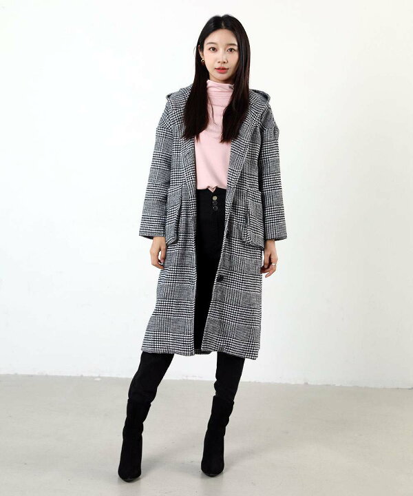 楽天市場】大人トラッドstyle千鳥格子柄フードコート ミドル丈コート 