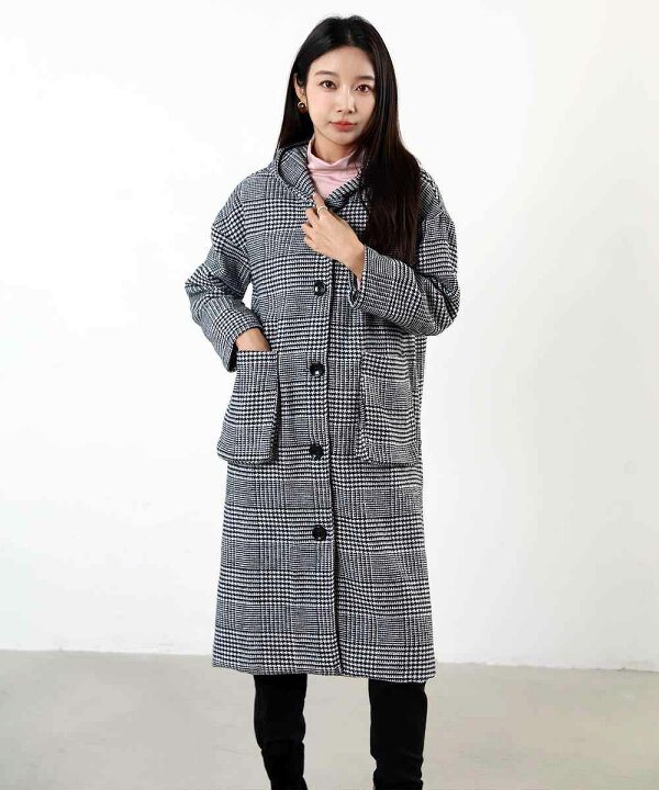 楽天市場】大人トラッドstyle千鳥格子柄フードコート ミドル丈コート 