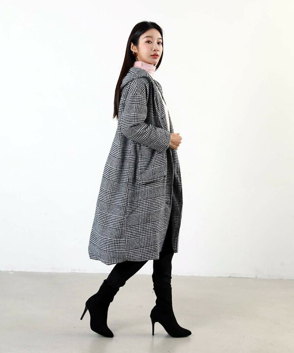 楽天市場】大人トラッドstyle千鳥格子柄フードコート ミドル丈コート 