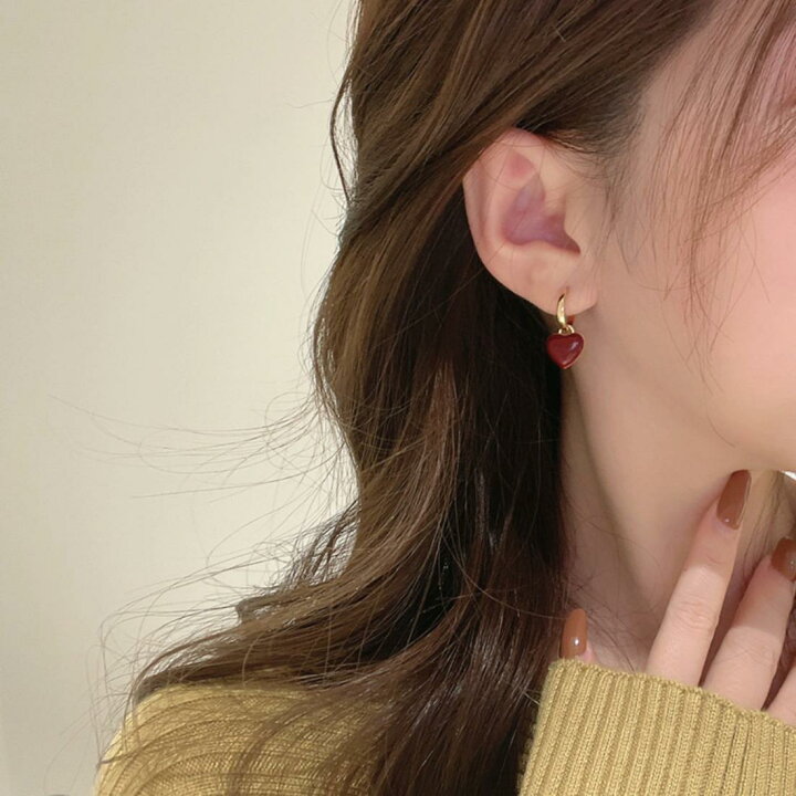 楽天市場】大人のワインレッドハートピアス ハート ぷっくり フープ 