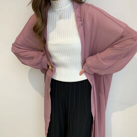 オープンカラーシャツカーデガン ロングガウン シャツブラウス トップス シャツ アウター カーディガン ロング 羽織 可愛い カジュアル きれいめ韓国ファッション 夏 セクシー 夏服 夏 韓国 量産型 ホーム オフィス シアー素材 ボリュームスリーブ