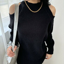 ゆったりオフショルニット ニット セーター オフショル トップス ワンピース オフショルワンピース ミニワンピース 肩だし ホルターネック 女性らしい 大人女子 レディース 夏 おでかけ デート 女子会