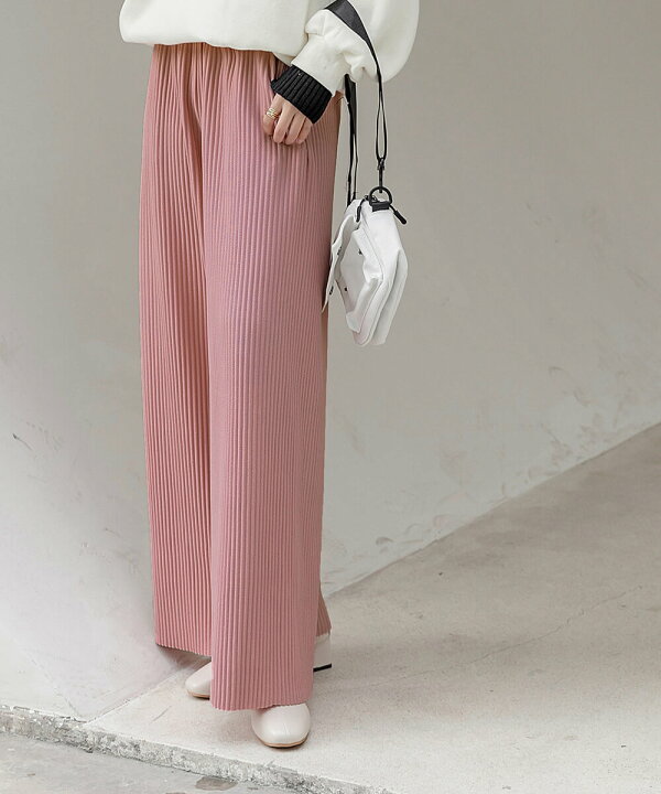 楽天市場】ワイド美シルエットハイウエストフレアパンツ プリーツ素材  