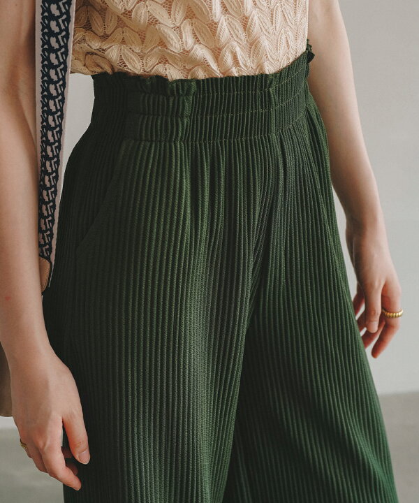 楽天市場】ワイド美シルエットハイウエストフレアパンツ プリーツ素材  