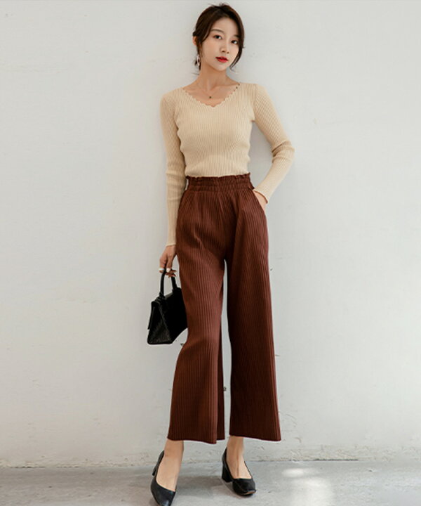 楽天市場】ワイド美シルエットハイウエストフレアパンツ プリーツ素材  