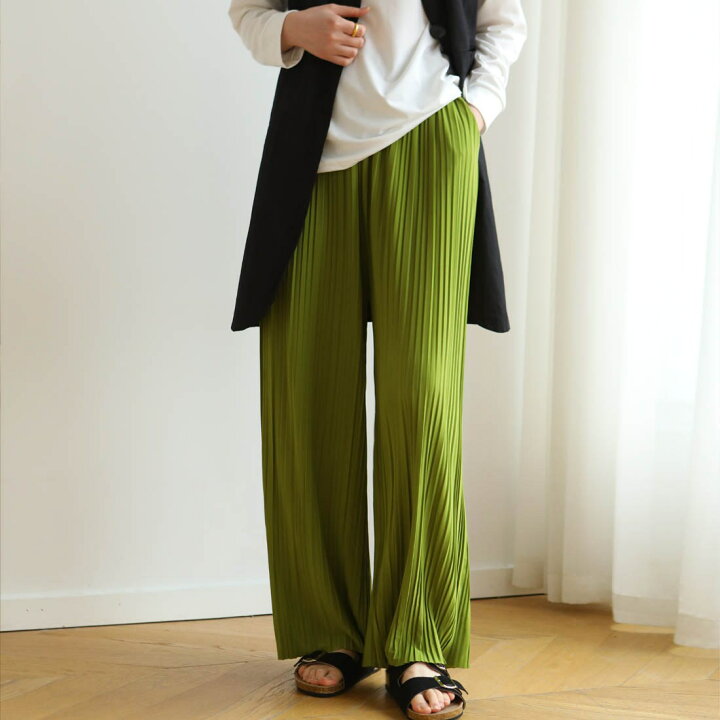楽天市場】楽ちんなのにお上品♪プリーツワイドパンツ イージーパンツ  