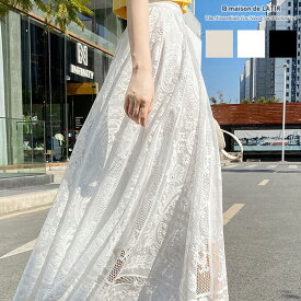 レースデザインが着るだけでフェミニンなギャザースカート 総レース 可愛い ロング丈夏 夏服 韓国ファッション