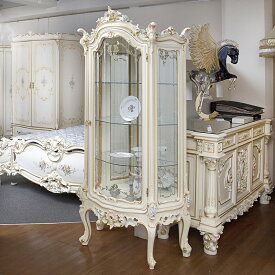 シリック 1ドアキャビネット　(食器棚　飾り棚) ホワイト 幅81cm / SILIK イタリア製 高級 高級家具 最高級 ロココ ホワイト 白 白家具