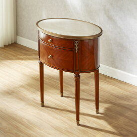 ジャンセン ラウンドサイドテーブル ブラウン 天板大理石 幅51.5cm / JANSEN サイド テーブル ラウンド 輸入家具 クラシック アンティーク 風 インテリア 高級