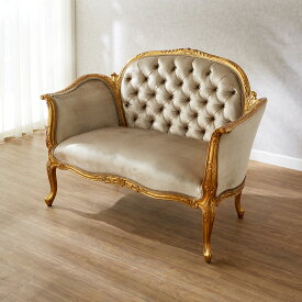 ジャンセン 二人掛けソファ ゴールド 張り地ベージュ 幅125cm / JANSEN ソファ 二人掛け 高級 輸入家具 クラシック アンティーク スタイル 猫脚 おしゃれ 姫系