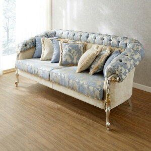 モビルセディア 3人掛けソファ 幅220cm / mobilsedia ソファ 3Pソファ 椅子 チェア ブルー 青 高級 高級家具 イタリア製 輸入家具 最高級 ロココ 彫刻 猫脚 エレガント クッションセット クッション