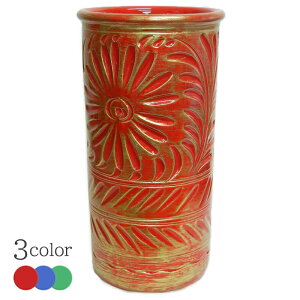 イタリア製 陶器 傘立て スリム/ アンブレラスタンド 傘 傘たて 傘立 花柄 グリーン ブルー レッド 緑 青 赤 壺 つぼ 花瓶 小物 雑貨 玄関 収納 インテリア 輸入雑貨 高級 イタリア家具 アンテ