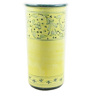 イタリア製 陶器 傘立て スリム イエロー / アンブレラスタンド 傘 傘たて 傘立 花柄 ハンドメイド 黄 黄色 壺 つぼ 花瓶 小物 雑貨 玄関 収納 インテリア 輸入雑貨 高級 イタリア家具 アンテ