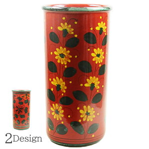 イタリア製 陶器 傘立て スリム レッド / アンブレラスタンド 傘 傘たて 傘立 花柄 赤 ハンドメイド ハンドペイント 壺 つぼ 花瓶 小物 雑貨 玄関 収納 インテリア 輸入雑貨 高級 イタリア家具