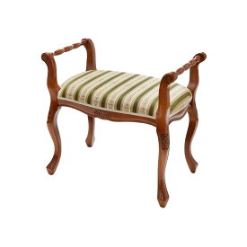 タロッコ 肘付きスツール 布張り グリーンストライプ 幅64cm / チェア イタリア製 アンティーク風 天然木 猫脚 TAROCCO ヨーロッパ家具 インテリア 腰掛け ロココ調