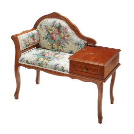 タロッコ テレフォンベンチ ゴブランフラワー 幅96cm / 電話台 チェア イタリア製 アンティーク 風 クラシック 天然木 猫脚 ヨーロッパ家具 インテリア