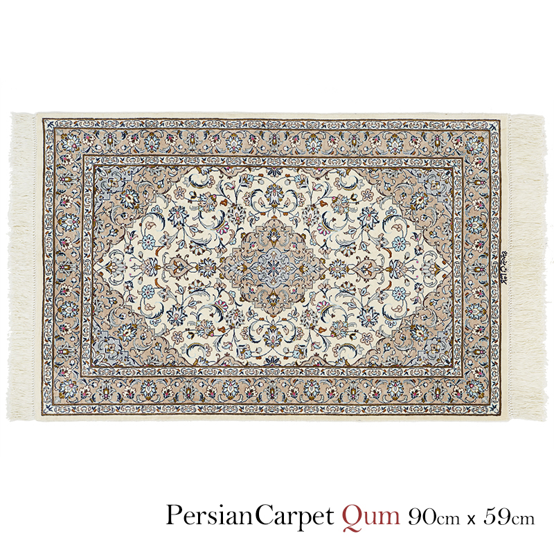 ペルシャ絨毯 クム2401317 シルク100％ 手織り 手作業 織り子 イラン製 早い者勝ち 期間限定送料無料 絨毯 マット ラグ qum