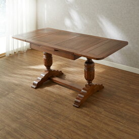 オールドタイムス 伸長式ダイニングテーブル 幅90cm 150cm / オーク家具 ダイニング テーブル 伸長 伸縮 エクステンション 天板 折りたたみ アンティーク 風 クラシック オーク材 OldTimes