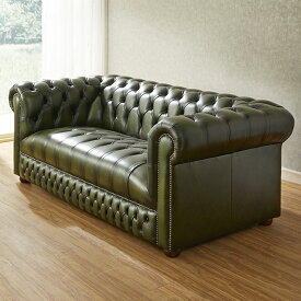 3人掛けソファ Linwood チェスターフィールド アンティーク グリーン 幅189cm / オールドタイムス Old Times ソファ 3Pソファ 三人掛けソファ 三人掛け 3人掛けインテリア 椅子 チェア クラブチェア 緑 イギリス 革 本革 牛革 高級 高級家具 輸入家具 最高級 Chester field