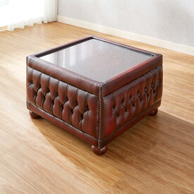 テーブル Bradbury Pouffe Table チェスターフィールド アンティーク レッド 幅63cm / ガラス天板 オールドタイムス インテリア レッド 赤 マホガニー マホガニー材 緑 椅子 チェア クラブチェア 革 本革 牛革 高級 高級家具 輸入家具 最高級 Chester field