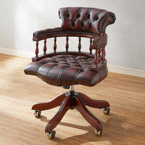 キャスター付き チェア Captain's Swivel チェスターフィールド アンティーク レッド 幅63cm / オールドタイムス チェア デスクチェア 椅子 いす 一人掛け 1人掛け マホガニー マホガニー材 レッド