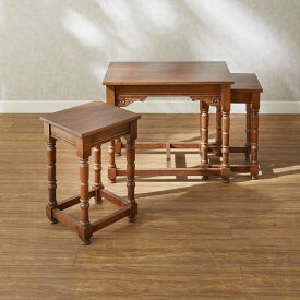 オールドタイムス ネストテーブル 幅61cm / オーク家具 コーヒー テーブル アンティーク 風 クラシック オーク材 コンパクト 伸長式 輸入家具 ターニングレッグ