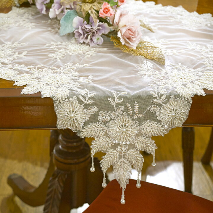 楽天市場】テーブルクロス アイボリー 85×85cm / レース 正方形 花 