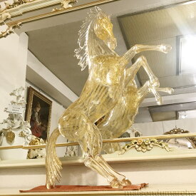 イタリア製 ザネッティ社 大型金色立馬像 AZ25-D-O / Zanetti Murano 受注生産 置物 オブジェ ムラーノ ガラス 輸入雑貨 馬 ホース