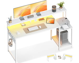 AODK �Q�[�~���O�f�X�N �p�\�R���f�X�N LED�t�� ��140cm�i�� �j���j�^�[��&�I�t�� �� pc�f�X�N �t�b�N�t�� gaming desk �Q�[�~���O�e�[�u�� �Q�[���f�X�N ���E����ւ��Ή� �z���C�g