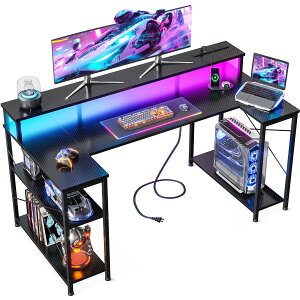 AODK �Q�[�~���O�f�X�N �Q�[���f�X�N �p�\�R���f�X�N U���^ ��120cm �������b�N&�R���Z���g�t�� �� pc�f�X�N gaming desk �Q�[�~���O�e�[�u�� LED&���j�^�[��t�� ���E����ւ��Ή� ������� �J�[�{