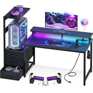 AODK �Q�[�~���O�f�X�N �p�\�R���f�X�N �R���Z���g&LED�t�� ��130cm �� pc�f�X�N �Q�[���f�X�N gaming desk �����o�������j�^�[��t�� �Q�[�~���O�e�[�u�� �I�t�� ���E����ւ��Ή� �J�[�{�����u��