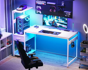 AODK �Q�[�~���O�f�X�N �p�\�R���f�X�N LED�t�� ��140cm�i�� �j �� pc�f�X�N gaming desk �����o��&�I�t�� �Q�[�~���O�e�[�u�� �Q�[���f�X�N �t�b�N�t�� ���E����ւ��Ή� �J�[�{�����z���C�g