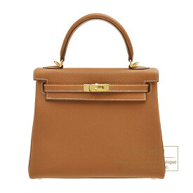 エルメス　ケリー25/内縫い　ゴールド　トゴ　ゴールド金具　HERMES　Kelly bag 25　Retourne　Gold　Togo leather　Gold hardware